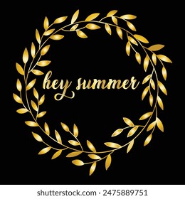 Greeting card with phrase Hey summer. Vector isolated illustration: brush calligraphy, hand lettering. Inspirational typography poster. For calendar, postcard, label and decor