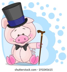 Greeting card Pig in a hat
