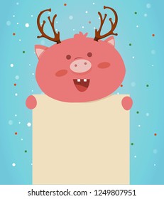 greeting card with a pig for the new year