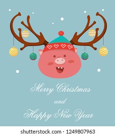 greeting card with a pig for the new year