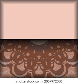 Greeting card in pink color with vintage ornament for your design.