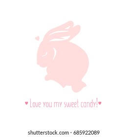 Greeting card with a pink cute rabbit. Vector illustration