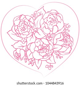 greeting card with pink flowers and heart