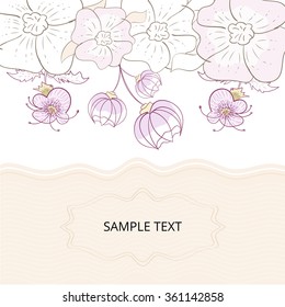 greeting card with pink flowers on a white background