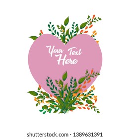 a greeting card with a pink heart shape and beautiful leaf decorations around it