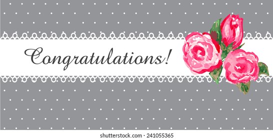 greeting card with pink rose. Vector illustration. shabby chic
