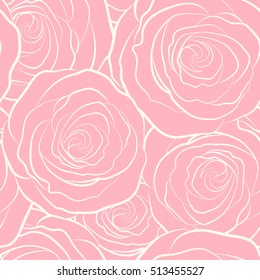 Greeting card with pink roses silhouette, watercolor, can be used as invitation card for wedding, birthday and other holiday and summer background. Vector seamless pattern.