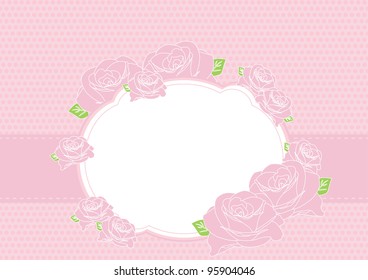 Greeting card with pink roses vector illustration