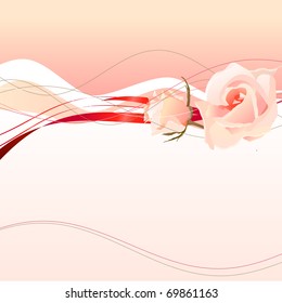 Greeting card with pink roses and waves