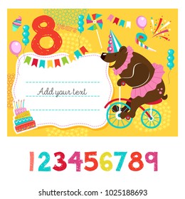Greeting card with place for text. An invitation to a party in honor of his birthday. Circus show, a happy holiday.