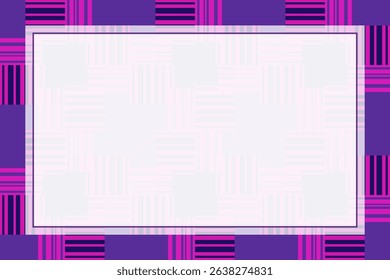 Greeting card with place for text. Neon purple pink blocks. Vector illustration in patchwork style. Energy geometric background. Simple design for any text