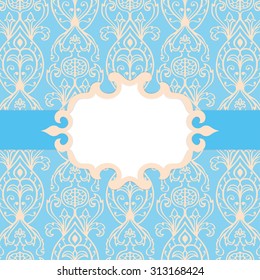 Greeting card with place for your text. Vector template for invitation with oriental ornaments.