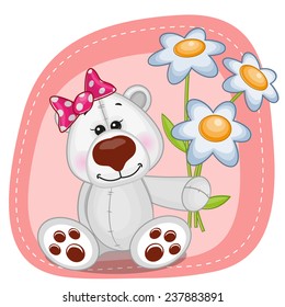 Greeting card Polar Bear with flowers 