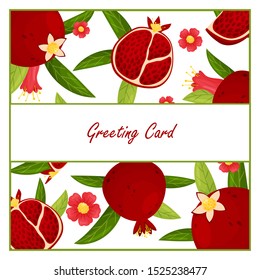 Greeting card with pomegranate background. Vector illustration.