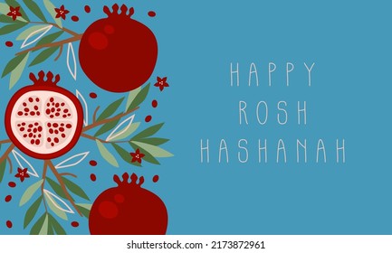 Greeting card with pomegranate for Jewish New Year, Rosh Hashanah. Vector illustration, Shana Tova