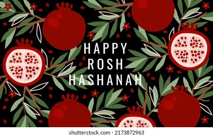 Greeting card with pomegranate for Jewish New Year, Rosh Hashanah. Vector illustration, Shana Tova