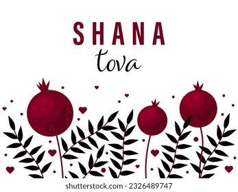 Greeting card with pomegranate for Jewish New Year, Shana Tova, Rosh Hashanah. Vector illustration	