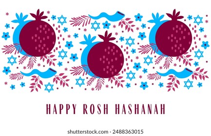 Grußkarte mit Granatapfel für jüdisches Neues Jahr, Shana Tova, Rosh Hashanah. Vektorillustration	