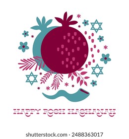 Grußkarte mit Granatapfel für jüdisches Neues Jahr, Shana Tova, Rosh Hashanah. Vektorillustration	