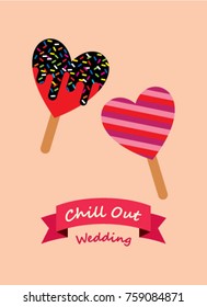 greeting card with popsicle graphic, cute popsicle chill out wedding greeting card vector