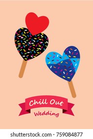 greeting card with popsicle graphic, cute popsicle chill out wedding greeting card vector
