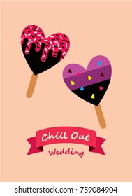greeting card with popsicle graphic, cute popsicle chill out wedding greeting card vector