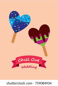greeting card with popsicle graphic, cute popsicle chill out wedding greeting card vector