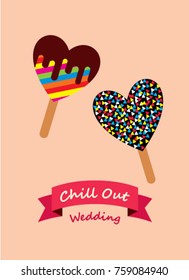 greeting card with popsicle graphic, cute popsicle chill out wedding greeting card vector