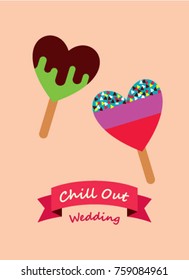 greeting card with popsicle graphic, cute popsicle chill out wedding greeting card vector