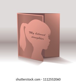 Greeting card with a portrait (silhouette) of a little girl in profile.