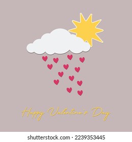 tarjeta de saludo, postal, fondo para el día de San Valentín, el sol con una nube y corazones