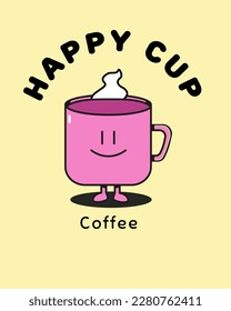 greeting card postcard happy cup of coffee flat vector delicate pink yellow poster