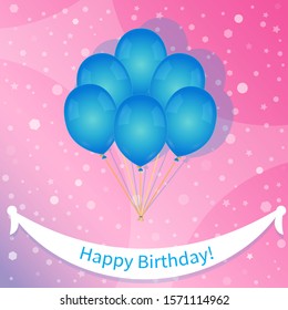 Greeting Card or poster with balloon and text - Happy Birthday. Vector illustration. Template. For birthday celebration.
