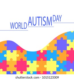 Greeting card, poster, banner elements for world autism day with colorful puzzles. Vector illustration.