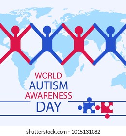 Greeting card, poster, banner elements for world autism awarenes day blue and pink color. Vector illustration.