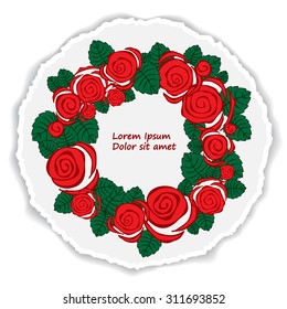 greeting card. poster, brochure template with oriental flower. vector circular frame. torn paper