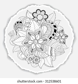 greeting card. poster, brochure template with oriental flower. doodle pattern. torn paper