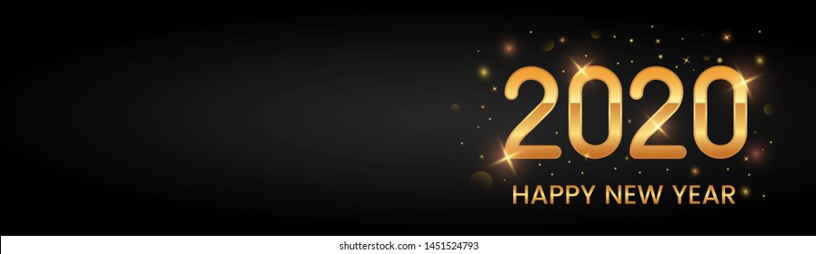 Greeting card or poster with happy new year 2020 with gold glitter and shine. vector illustration for web. EPS 10