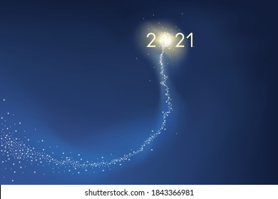 Greeting card presenting the 2021 objective in the form of a comet exploding in fireworks, symbol of success for the new year.