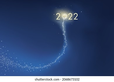 Greeting card presenting the 2022 objective in the form of a comet exploding in fireworks, symbol of success for the new year.