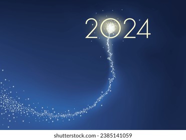 Greeting card presenting the 2024 objective in the form of a comet exploding in fireworks, symbol of success for the new year.