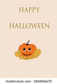 
greeting card with pumpkin and leaves for halloween