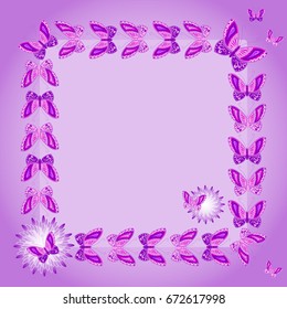 Greeting card with purple butterflies. Vector illustration.