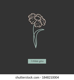 Greeting card with quote  "I love you" on white background. For print.t. Hand drawn flower. Banner.