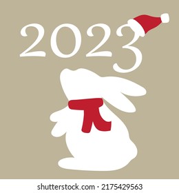 Greeting card with rabbit. Congratulations for 2023.
