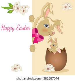 Greeting Card with Rabbit and Easter Egg