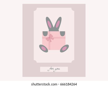 Greeting card with rabbit and gift, For you