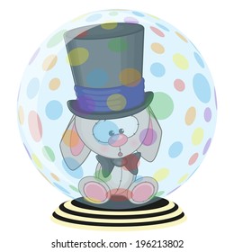 Greeting card rabbit in a hat