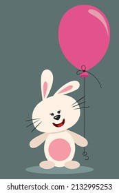 Greeting card with rabbit holding a balloon
