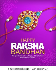 Greeting card with rakhi (bracelet) for Raksha Bandhan (Bond of protection and care) – Indian festival of sisters and brothers. Vector illustration.